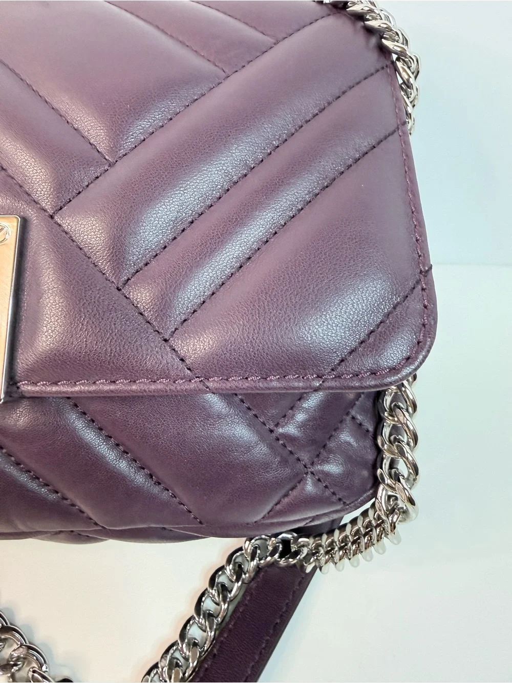 Michael Kors Vivianne Plum Purple Quilted Leather Medium Silver Hardware